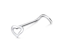 Hollow Flat Heart Silver Curved Nose Stud NSKB-132